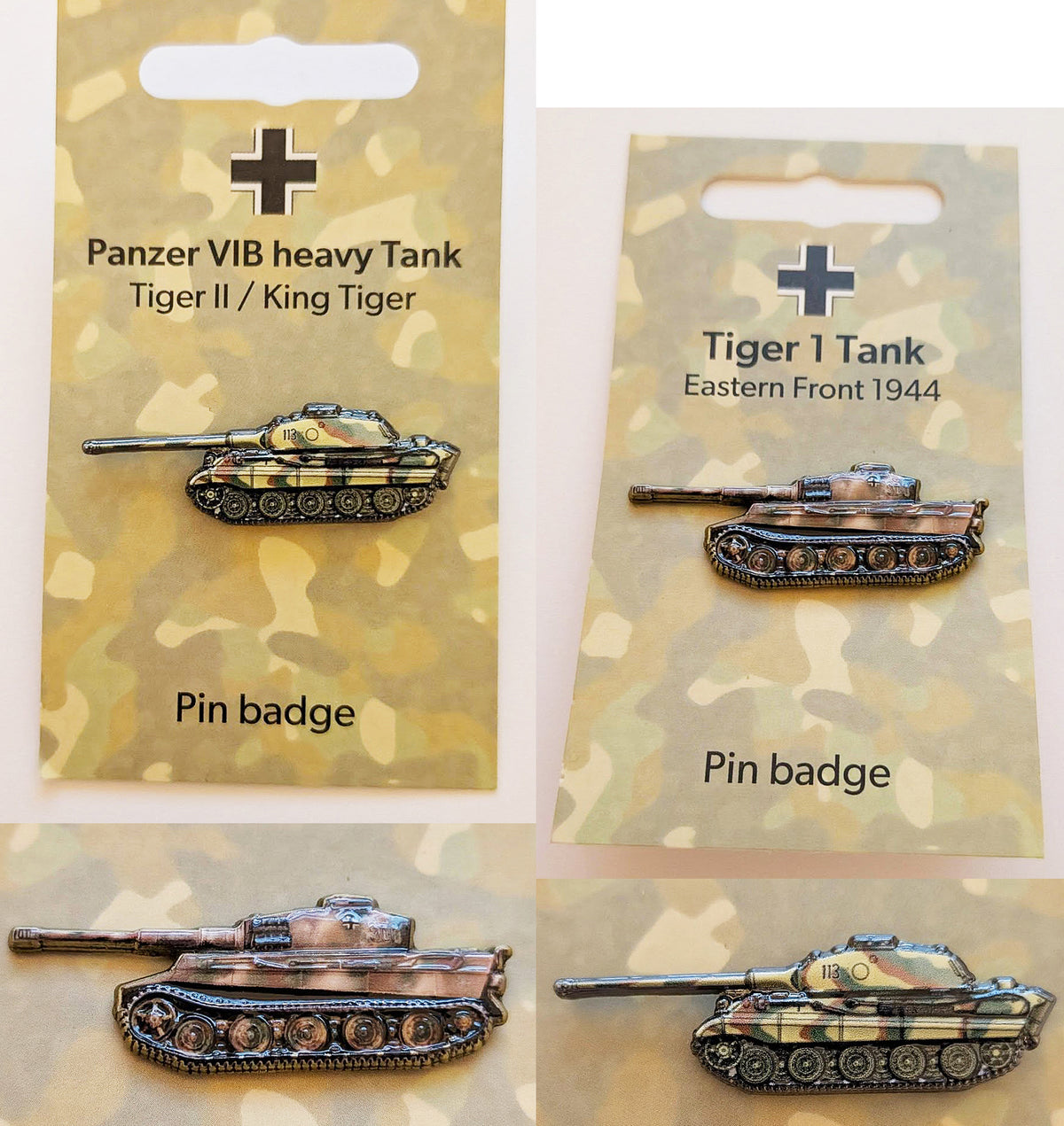 WW2 Eastern Front & D Day German Tiger Panzer Tank 3D Effect Pin Lapel Badges