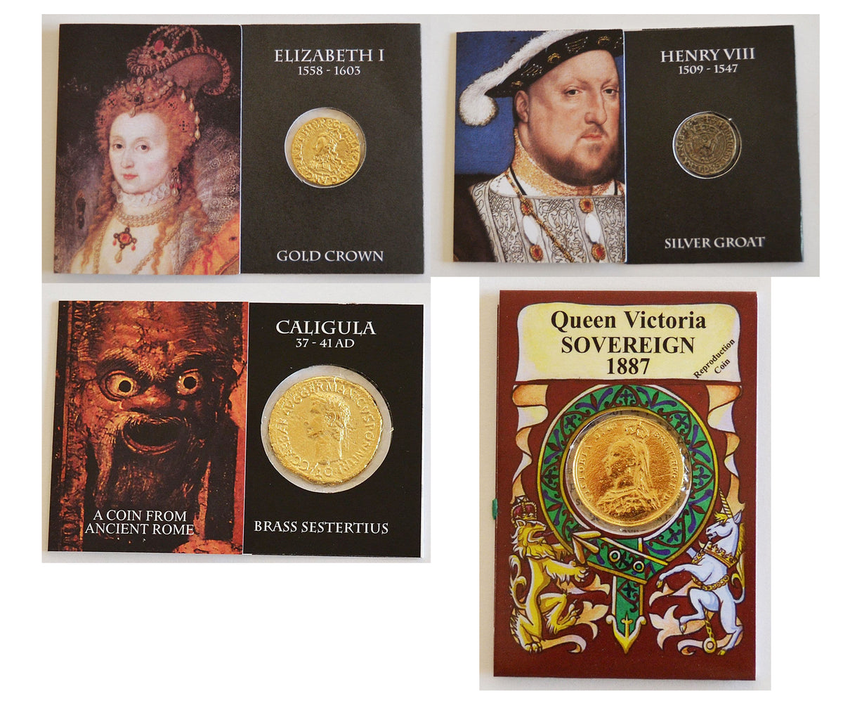 British & Roman Set Historical Henry 8th Elizabeth 1st, Victoria, Caligula New