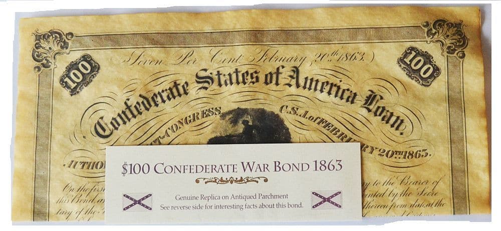Confederate War Bond Reproduction New Dated 1863