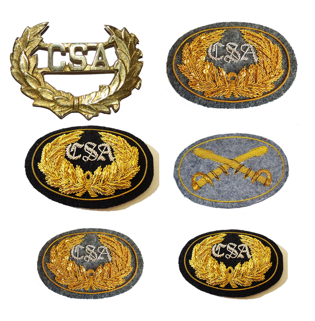 Confederate Hat Or Kepi Gold Braided Badge Various Designs & Sizes