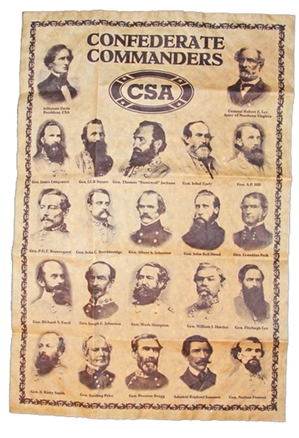 American Civil War Union & Confederate Generals Parchment Posters 40x30cms New