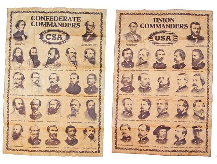 American Civil War Union & Confederate Generals Parchment Posters 40x30cms New