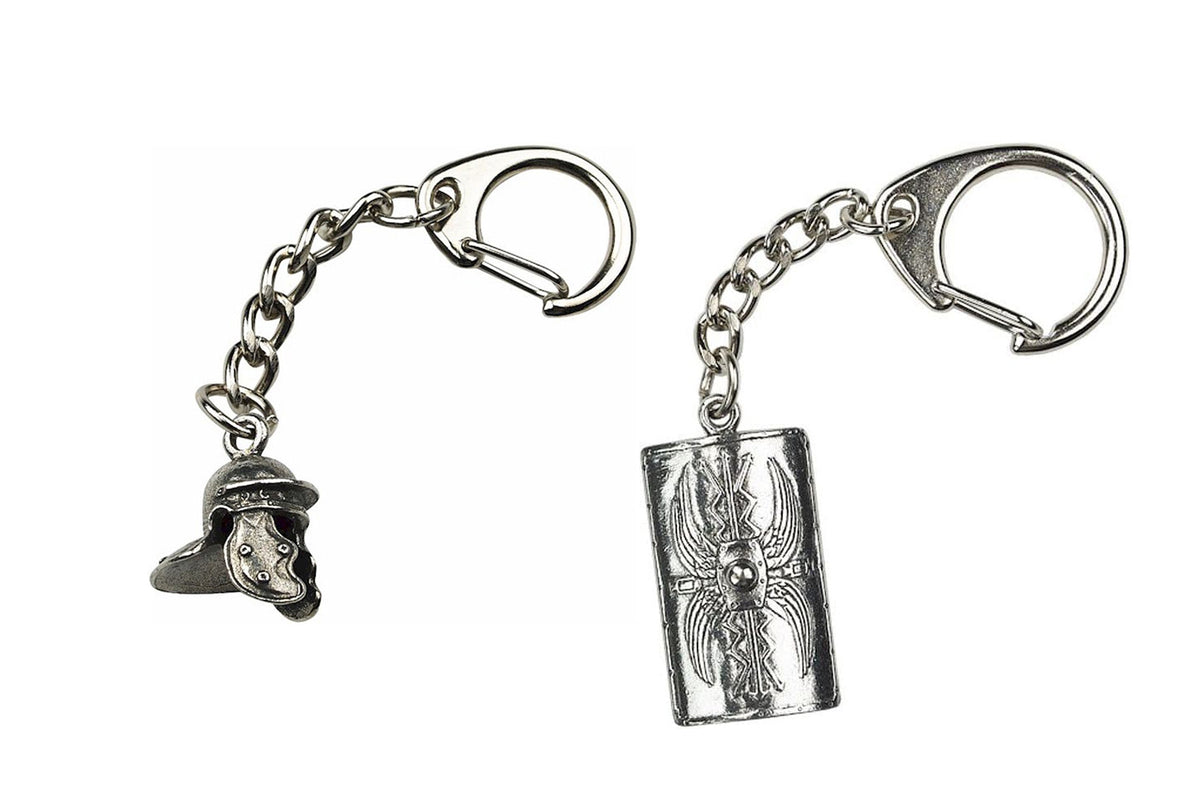 Imperial Rome Roman Soldiers Legion Legionnaire Helmet & Shield Pewter Key Rings