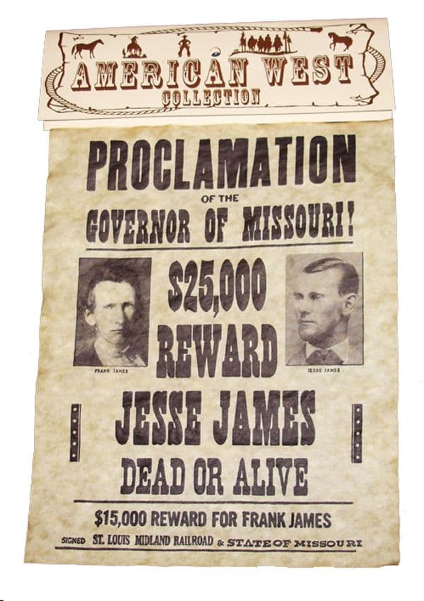 American Old West Outlaws A4 Size Wanted Posters Jesse James Billy The Kid New
