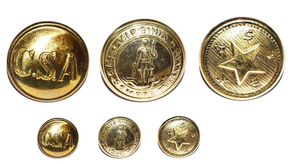 Confederate Cuff & Jacket Buttons, CSA Virginia & Texas Designs New