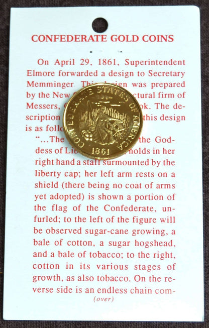 American Civil War Confederate Replica Coins On Info Card,Half Dollar- $20- $5