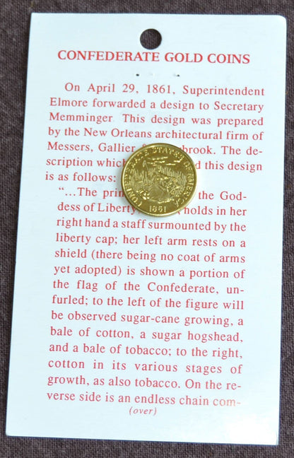 American Civil War Confederate Replica Coins On Info Card,Half Dollar- $20- $5