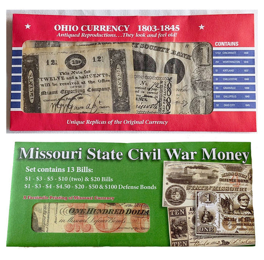 American Civil War Reproduction Missouri & Ohio Parchment Currency Money Sets