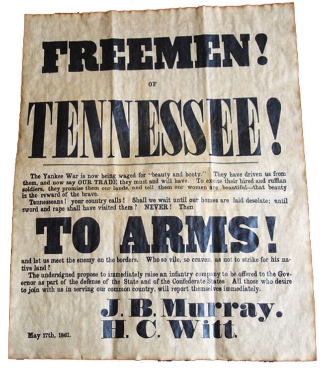 American Civil War Union & Confederate Historic Documents & Recruitment Posters