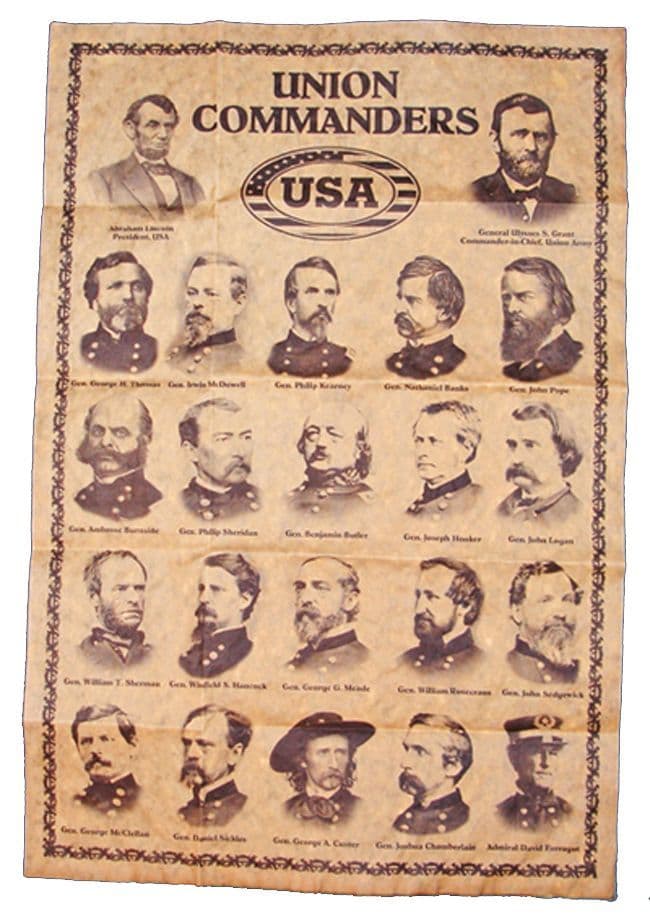 American Civil War Union & Confederate Generals Parchment Posters 40x30cms New