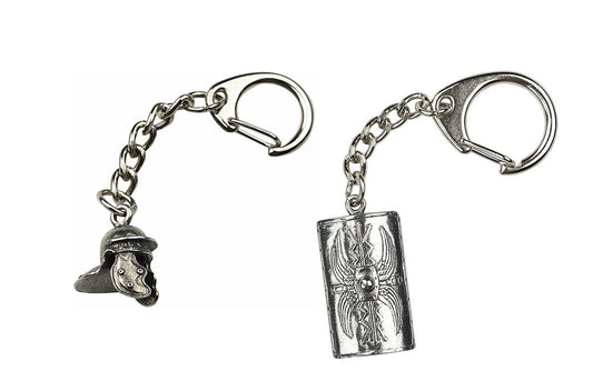 Imperial Rome Roman Soldiers Legion Legionnaire Helmet & Shield Pewter Key Rings