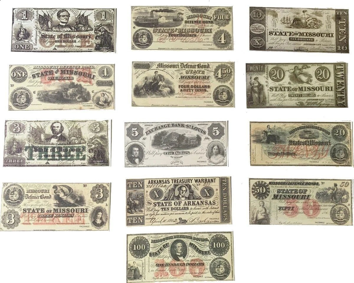 American Civil War Reproduction Missouri & Ohio Parchment Currency Money Sets