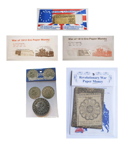 American Revolutionary Independence War Of 1812 Repro Currency & Coin Sets New