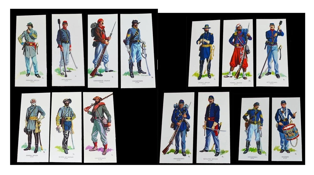 7 Union Or Confederate Uniforms Art Cards Sets 25x10cms Gettysburg Shiloh New