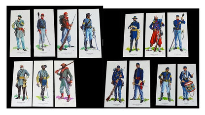 7 Union Or Confederate Uniforms Art Cards Sets 25x10cms Gettysburg Shiloh New