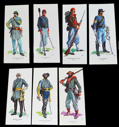 7 Union Or Confederate Uniforms Art Cards Sets 25x10cms Gettysburg Shiloh New