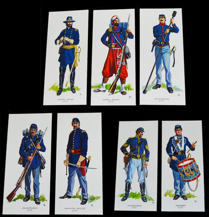 7 Union Or Confederate Uniforms Art Cards Sets 25x10cms Gettysburg Shiloh New